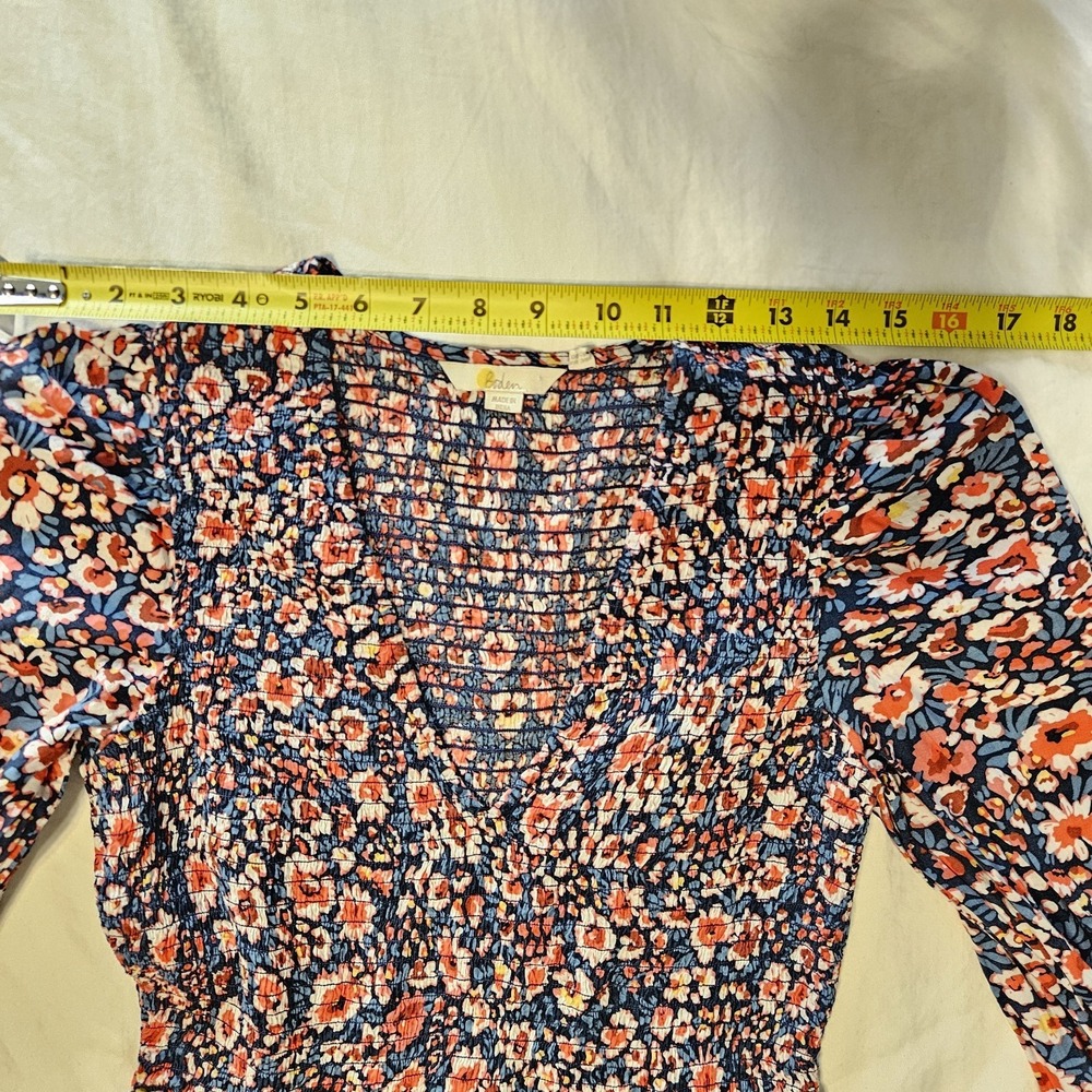 Boden Shirred Bodice Floral Dress 6R Long Sleeve Puff Shoulder V-Neck Mini Boho - Picture 7 of 8